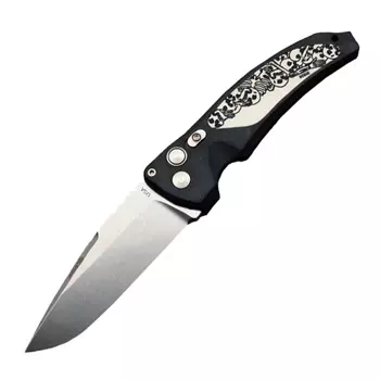 Складной нож Hogue EX-03 Skulls &amp; Bones Drop Point, сталь 154CM, рукоять инженерный пластик, чёрный