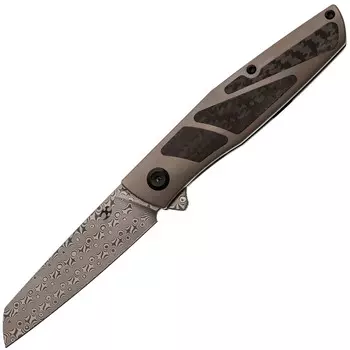 Складной нож Kansept Cru сталь Damascus, рукоять Bronze Titanium/Twill Carbon Fiber