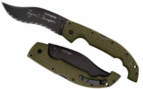 Складной нож Lynn Thompson's Signature Limited Edition XL Voyager Vaquero - COLD STEEL 29UXV, сталь Carpenter CTS® XHP Alloy with DLC Coating, рукоять Olive Drab Griv-Ex™