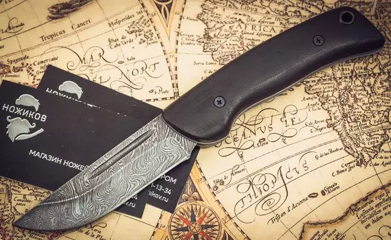 Складной нож Морвин, дамаск, граб