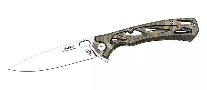 Складной нож НОКС Майор Elite, сталь М390, рукоять титан, Tiger Stripe Flamed