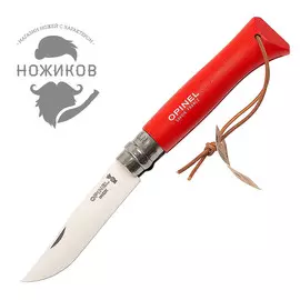 Складной Нож Opinel №8 Trekking, нержавеющая сталь Sandvik 12C27, красный, 001890, с чехлом