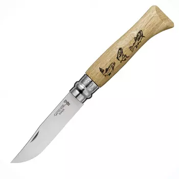 Складной Нож Opinel №8 VRI Animalia Trout, нержавеющая сталь Sandvik 12C27, 001625, гравировка форель