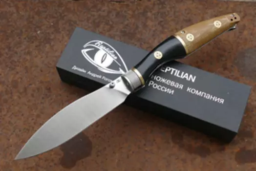 Складной нож Reptilian Трапёр-01 лимитированная версия, сталь D2, рукоять черный G10/коричневая микарта