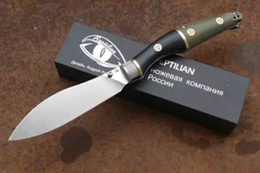 Складной нож Reptilian Трапёр-02 ограниченный выпуск, сталь D2, рукоять черный G10/зеленая микарта
