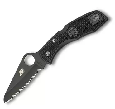 Складной нож Salt 1 - Spyderco C88SBBK, сталь H-1 Black Titanium Nitride Serrated, рукоять термопластик FRN, чёрный
