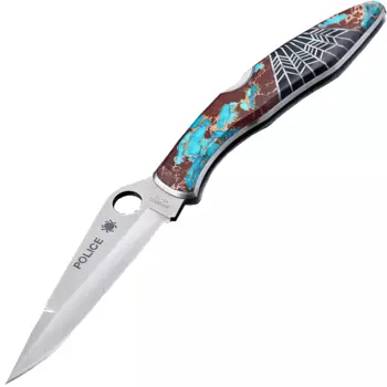 Складной нож Santa Fe Spyderco Police, сталь VG-10, рукоять сталь с накладкой из обсидиана/бирюзы/бронзы/гагата/абалона