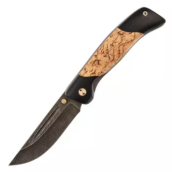 Складной нож Валдай, дамаск, карельская береза