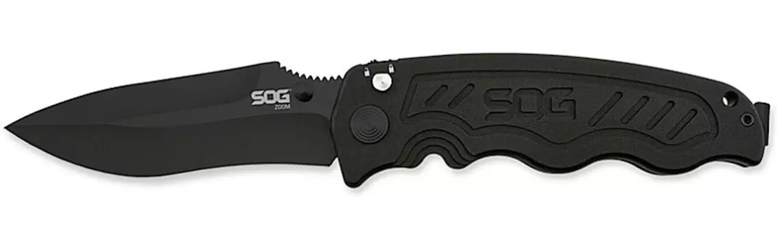 Складной нож Zoom Black - SOG ZM1012, сталь лезвия AUS-8 Hardcased Black TiNi, рукоять алюминий, чёрный