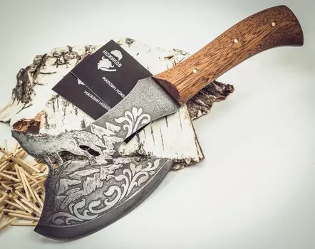 Топорик Волк, сталь 9ХС, орех