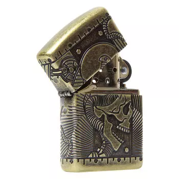Зажигалка ZIPPO Armor™ Multicut Steampunk Skull с покрытием Antique Brass, латунь/сталь, медная, матовая, 36x12x56 мм