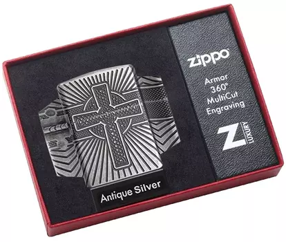 Зажигалка ZIPPO Armor® с покрытием Antique Silver, латунь/сталь, серебристая, матовая, 36x12x56 мм