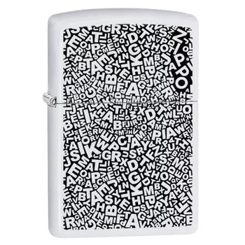 Зажигалка Zippo Chaos of Letters с покрытием White Matte, латунь/сталь, белая, матовая, 36x12x56 мм