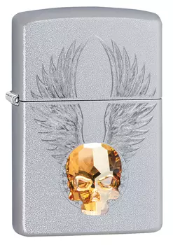 Зажигалка ZIPPO Classic Gold Skull Design с покрытием Satin Chrome™, латунь/сталь, серебристая, матовая, 36x12x56 мм
