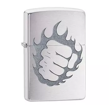 Зажигалка ZIPPO Classic "Кулак" с покрытием Brushed Chrome, латунь/сталь, серебристая, матовая, 36x12x56 мм