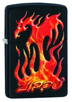 Зажигалка ZIPPO Flaming Dragon Design с покрытием Black Matte, латунь/сталь, чёрная, матовая, 36x12x56 мм