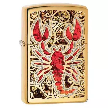 Зажигалка ZIPPO Fusion Scorpion с покрытием High Polish Brass, латунь/сталь, золотистая, 36x12x56 мм