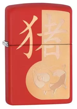 Зажигалка ZIPPO Year of the Pig Design с покрытием Red Matte, латунь/сталь, красная, матовая, 36x12x56 мм