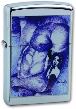 Зажигалка ZIPPO Classic Tattoo с покрытием High Polish Chrome, латунь/сталь, серебристая, глянцевая, 36x12x56 мм