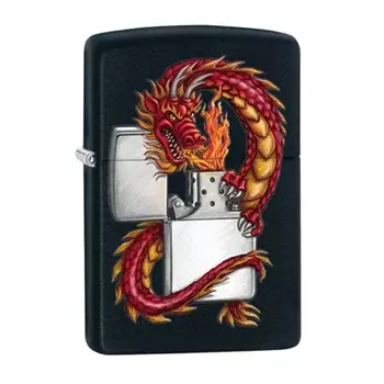 Зажигалка ZIPPO Дракон, латунь с покрытием Black Matte, чёрная, матовая, 36x12x56 мм
