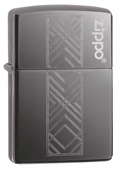 Зажигалка ZIPPO Geometric Pattern Logo с покрытием Black Ice®, латунь/сталь, чёрная, глянцевая, 36х12х56 мм