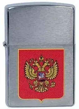 Зажигалка ZIPPO Герб России, латунь с покрытием Brushed Chrome, серебристый, матовая, 36х12x56 мм