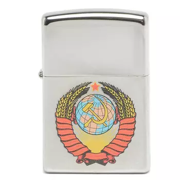 Зажигалка ZIPPO Герб СССР High Polish Chrome, латунь, ник.-хром. покр., серебр., глянц., 36х56х12 мм