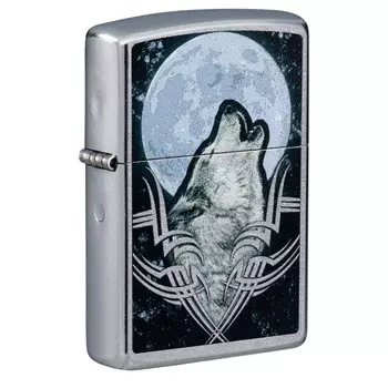 Зажигалка ZIPPO Howling Wolf Design с покрытием Street Chrome, латунь/сталь, серебристая, матовая, 36x12x56 мм
