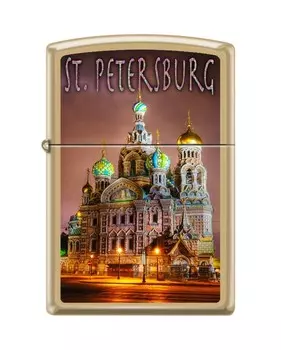 Зажигалка ZIPPO Храм Спаса-на-Крови, латунь/сталь с покрытием High Polish Brass, 36x12x56 мм
