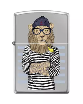 Зажигалка ZIPPO Лев-моряк с покрытием High Polish Chrome, латунь/сталь, серебристая, 36x12x56 мм