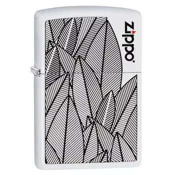 Зажигалка Zippo Logo Jungle с покрытием White Matte, латунь/сталь, белая, матовая, 36x12x56 мм