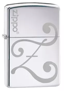 Зажигалка ZIPPO Logo Z с покрытием High Polish Chrome, латунь/сталь, серебристая, глянцевая, 36x12x56 мм