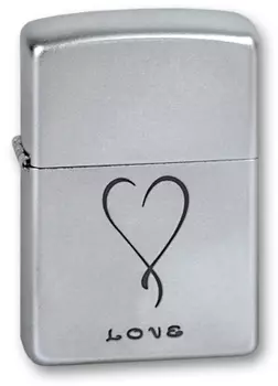 Зажигалка ZIPPO Love Satin Chrome, латунь с никеле-хромовым покрыт., серебр., матовая, 36х56х12 мм