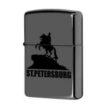 Зажигалка ZIPPO Медный всадник, латунь/сталь с покрытием Black Ice®, чёрная, глянцевая, 36x12x56 мм