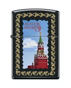 Зажигалка ZIPPO Московский кремль, латунь/сталь с покрытием Black Matte, чёрная, 36x12x56 мм