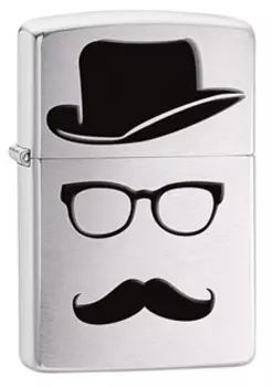 Зажигалка ZIPPO Moustache &amp; Hat, латунь с покрытием Brushed Chrome, серебристый, 36х12x56 см