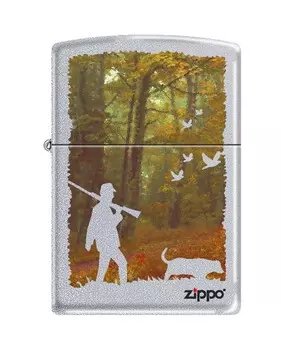 Зажигалка ZIPPO Осенняя охота, латунь/сталь с покрытием Satin Chrome, серебристая, 36x12x56 мм