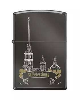 Зажигалка ZIPPO Петропавловская крепость, с покрытием Black Ice®