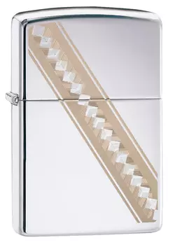 Зажигалка ZIPPO Ribbon Diamonds с покрытием High Polish Chrome, латунь/сталь, серебристая, глянцевая, 36x12x56 мм