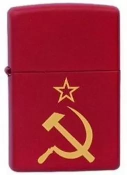 Зажигалка ZIPPO Серп и Молот Red Matte, латунь с порошковым покрытием, красная, матовая, 36х56х12 мм