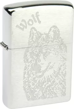 Зажигалка ZIPPO Wolf Brushed Chrome, латунь с никеле-хром.покрыт., серебр., матов., 36х56х12 мм
