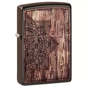 Зажигалка ZIPPO Wood Mandala Design с покрытием Brown Matte, латунь/сталь, коричневая, матовая, 36x12x56 мм