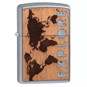 Зажигалка ZIPPO WOODCHUCK USA Explore с покрытием Street Chrome™, латунь/сталь/дерево, серебристая, 36x12x56 мм