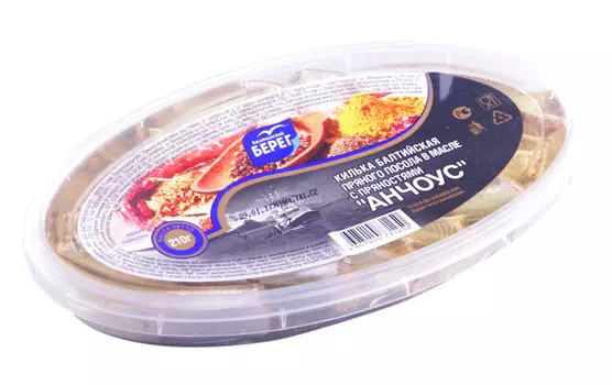 Анчоус килька п/п в масле с пряностями Балтийский берег 210г