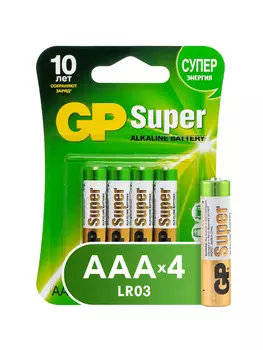 Батарейка GP Super Alkaline АAА LR03 4шт 24А-BC4