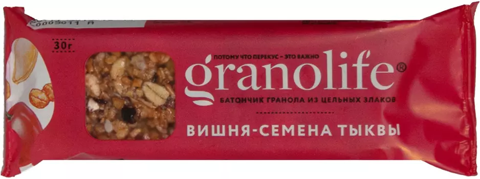Батончик злаковый Granolife вишня-семена тыквы 30г