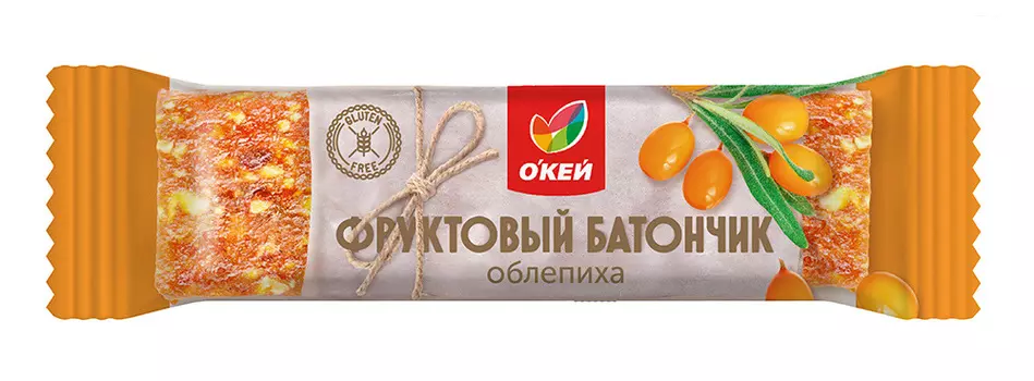 Безглютеновый фруктовый батончик ОКЕЙ с облепихой 30г