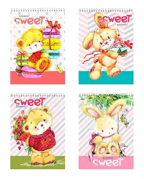 Блокнот а7 40л на гребне плюшевые зверьки б40-6050 обл -мел.картон бл-офс в клетку