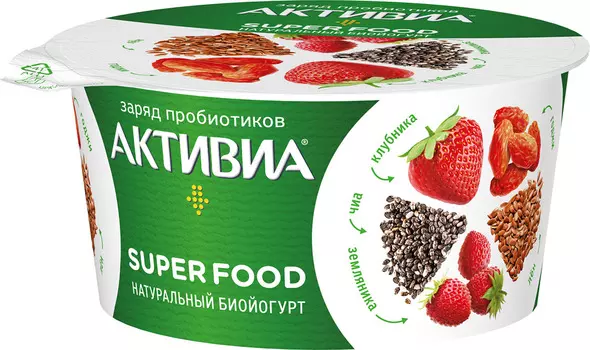 БЗМЖ Биойогурт Активия клуб/лен/чиа/земл/годжи 2,6% 140г