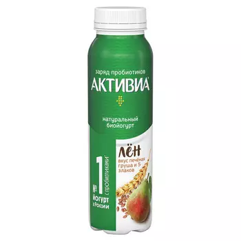 БЗМЖ Биойогурт питьевой Активия 2,1% груш/зл /сем льна 260г